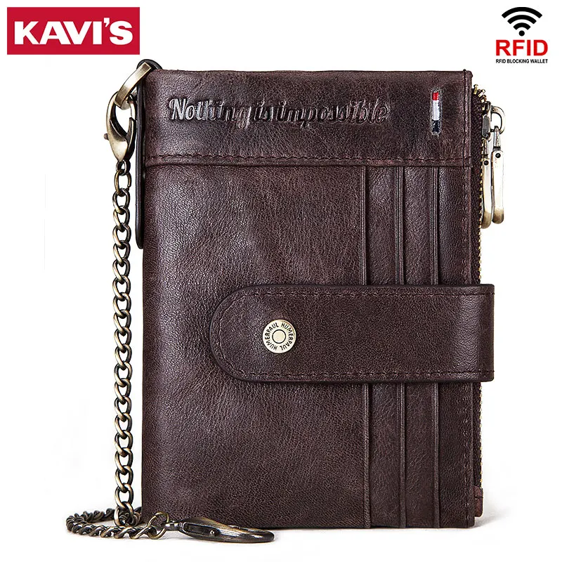 KAVIS Genuine Leather RFID Vintage Wallet with Card Holder for Men Short Hasp Zipper Coin Pocket Business Male Money Bag