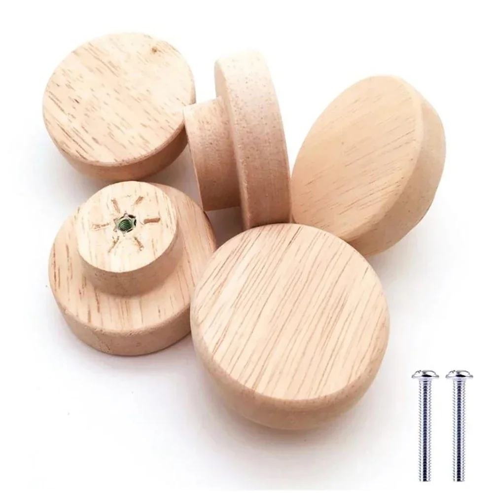 1-48pcs Wood Cabinet Pulls Nordic Round Wooden Cupboard Wardrobe Drawer Pulls DIY Natural Solid Closet Handles with Screws