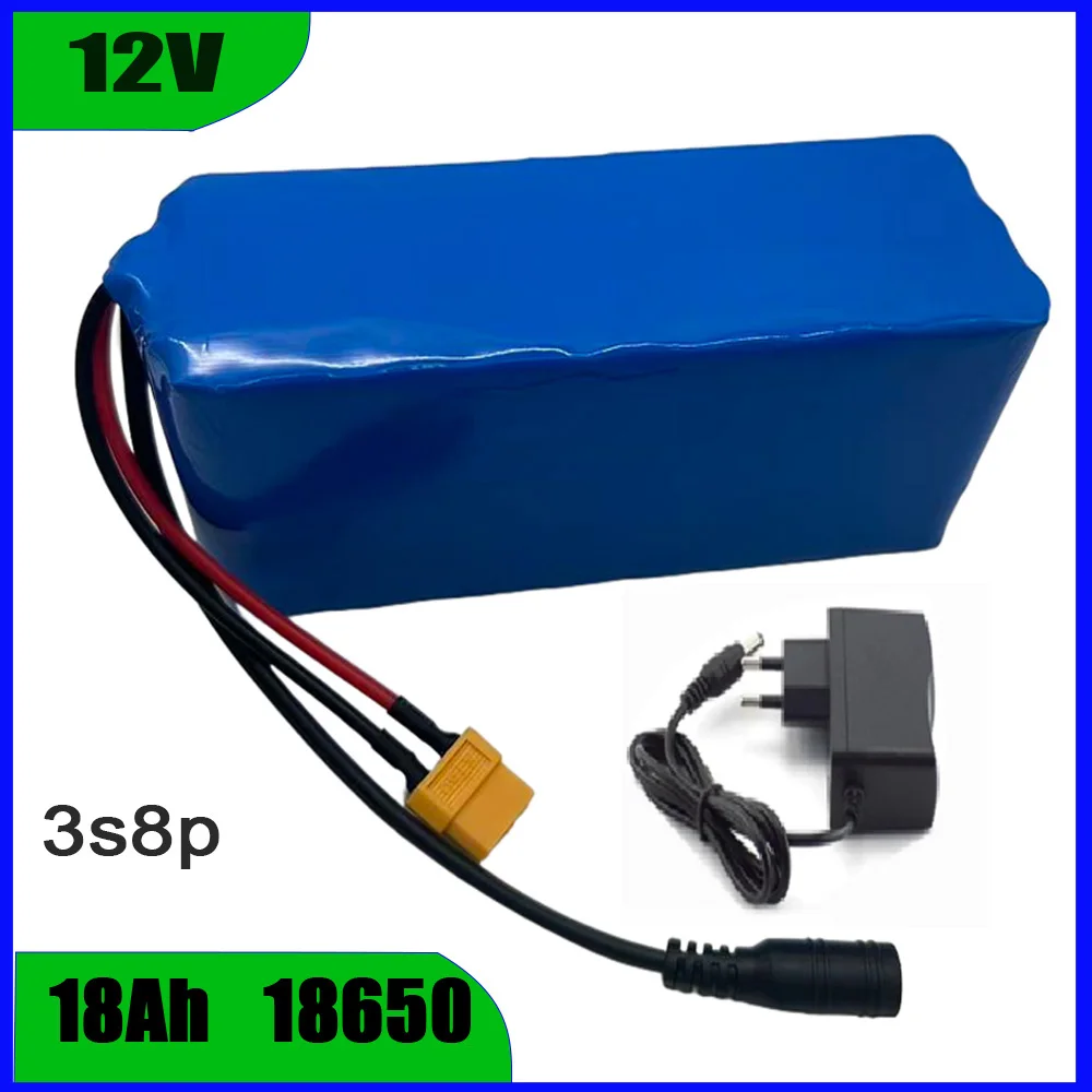 3s8p 12V 18000mAh 18650 lithium ion battery pack 12V 18Ah DC12.6V large capacity rechargeable battery with BMS + charger