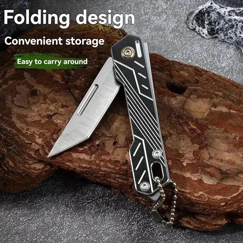 Portable Folding Pocket Knife, Stainless Steel Blade, Travel Camping Unboxing Cutting Tool, Keychain Pendant