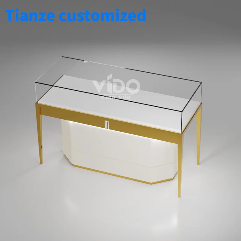 

[Customized]Luxury Jewelry Store Display Retail Custom Champagne Stainless Steel Display Showcase Jewelry Store and Cou