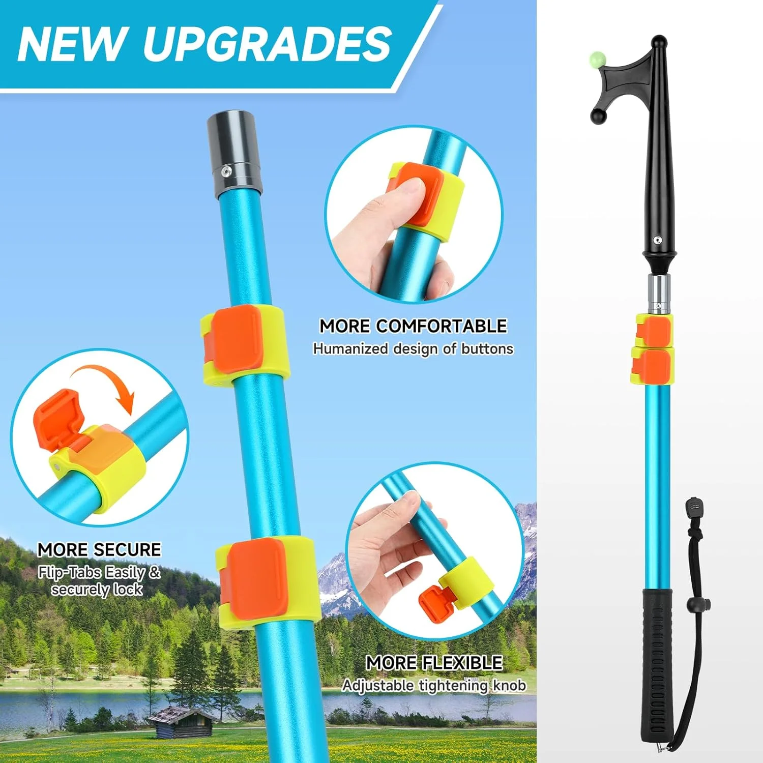 SANLIKE Telescopic Boat Hook for Docking Extension Pole Hook with Luminous Bead Aluminum Pole Boat Hook  for Docking Push-Pull B