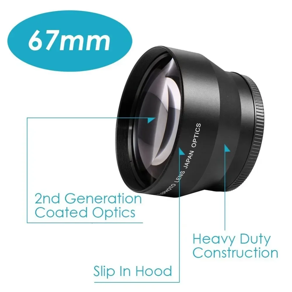 عدسات تليفوتوغرافي إضافية عالية الوضوح ، من نوع Lightdow ، 67 ، 2.2x ، قابلة للتطبيق على كانون ، نيكون ، سوني ، كاميرات DSLR ، عالمية