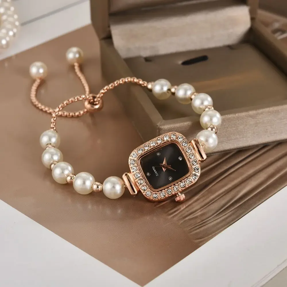 ساعات يد كلاسيكية من اللؤلؤ للنساء ساعات يد كوارتز مرصعة بالألماس ساعة نسائية فاخرة هدية Reloj Mujer #4