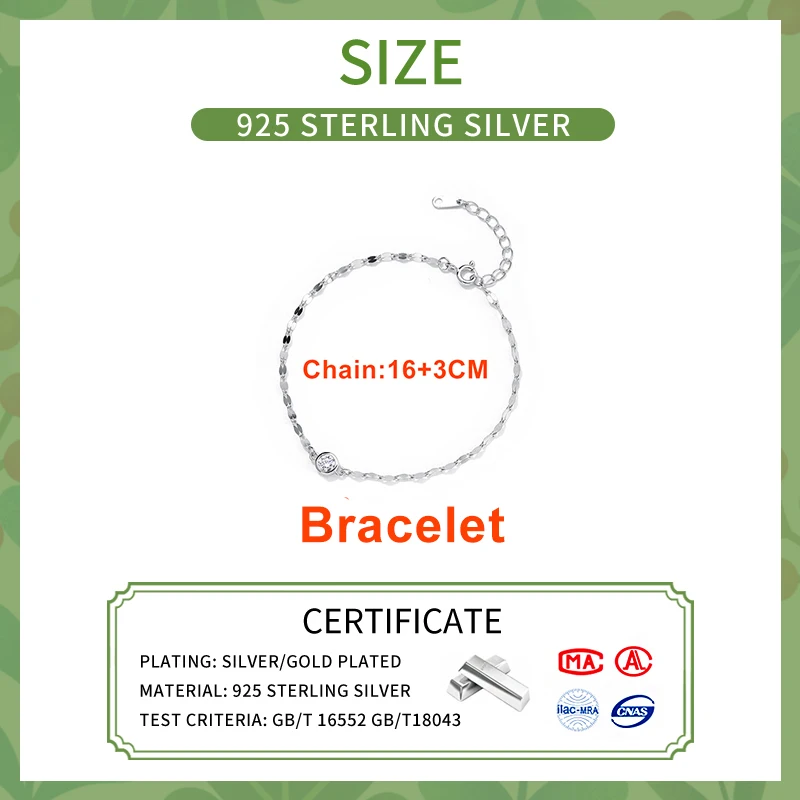 INZATT Real 925 Sterling Silver Sparkling Zircon Chain Bracelet/Ankles For Women Classic Fine Jewelry 2024 Summer Beach Gift