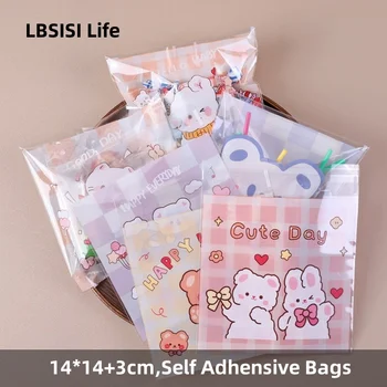 LBSISI hayat, 14x14cm büyük çerez şeker plastik poşetler, kendinden yapışkanlı ambalaj, pişirme hediye paketi sabun poli çanta, 100 adet