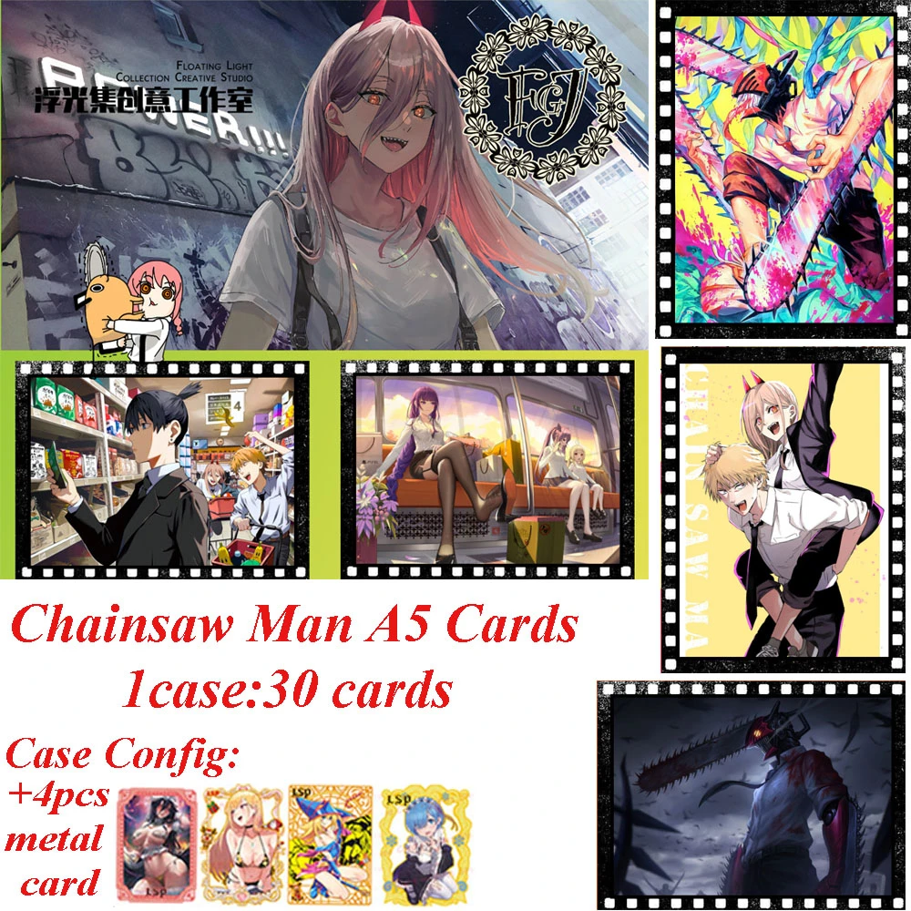 Chainsaw Man A5 Flash Cards Floating Light Collection Creative Studio Japanese Anime Power Makima Collection Cards Doujin Toy