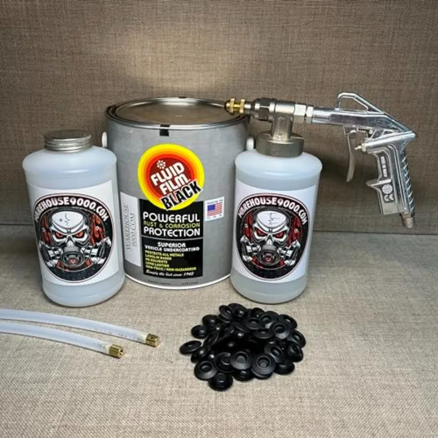 

Пистолет-распылитель для подводного покрытия Gallon Fluid Film Black Pro с 2 палочками, 2 бутылками белого литра и 50 заглушками для защиты автомобиля от ржавчины