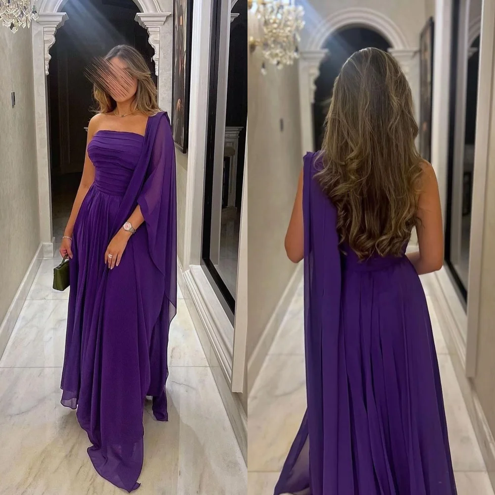 Customized   Evening Saudi Arabia Jersey Ruched Birthday A-line One-shoulder Bespoke Occasion Gown Long Dresses