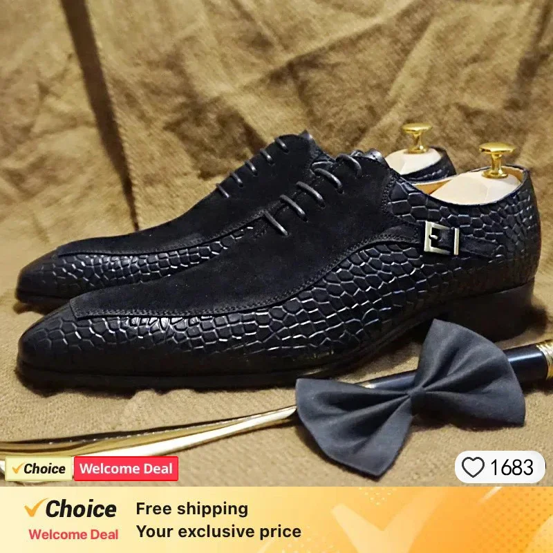 LUXURY BRAND MEN\'S LEATHER SHOES LACE UP POINTED DERBY OXFORD PRINT CASUAL MENS DRESS WEDDING PARTY SHOES MEN