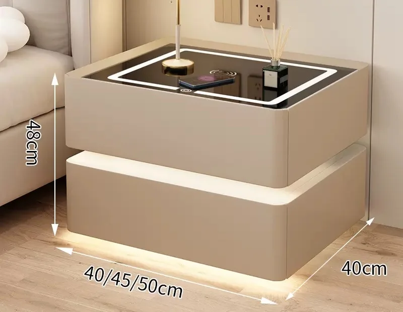 Modern Style Solid Wood Bedside Table with Wireless Charging Smart 2 Drawers Bedroom Nightstands with Lock 40cm image 3