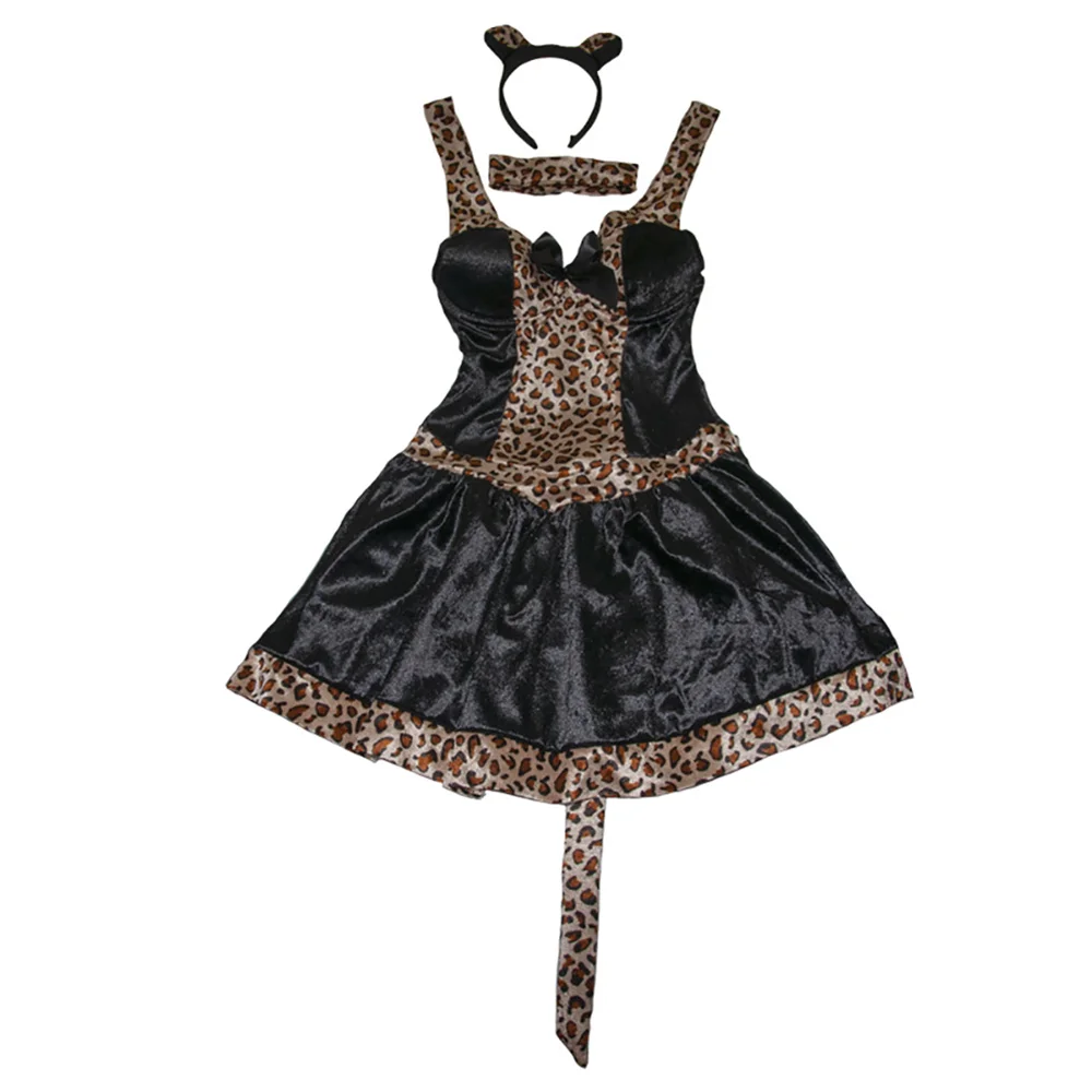 Black & Leopard Cute Cat Costume adulti giochi di ruolo vestiti costumi di Halloween per donna Sexy Cat outfit Female Club Party Wear