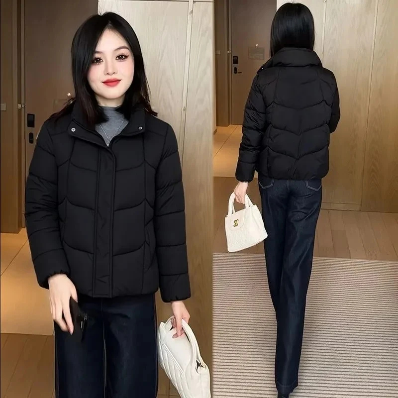 2025 nueva chaqueta de algodón, estilo corto para mujer, moda, gruesa, cálida, estilo coreano de invierno, mujer de algodón versátil