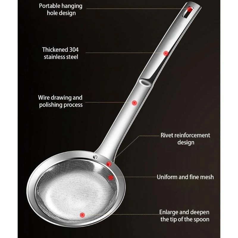 

Ergonomic Stainless Steel Skimmers Spoons Kitchen Utensils For Soup Filtering