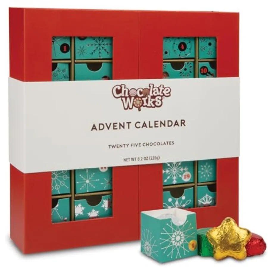Calendario de Adviento de chocolate navideño 2024 con bastón de caramelo gourmet y trufas de chocolate blanco, galletas rellenas de crema cubiertas