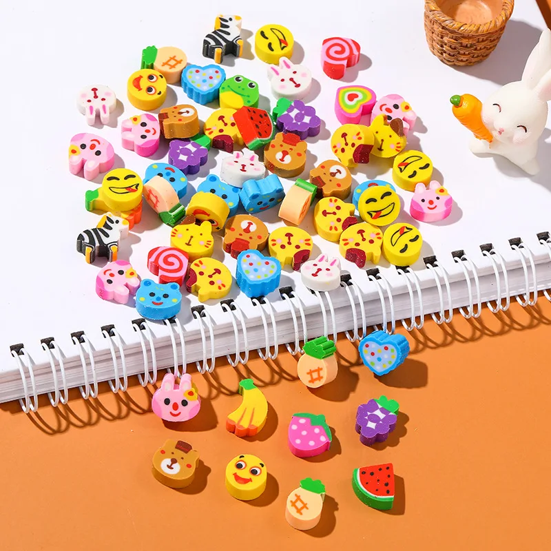 20PCS Cartoon Eraser Space Fruit Number Primary School Student Prize Multi-figure Recognition Figure PVC Mini Cute Eraser