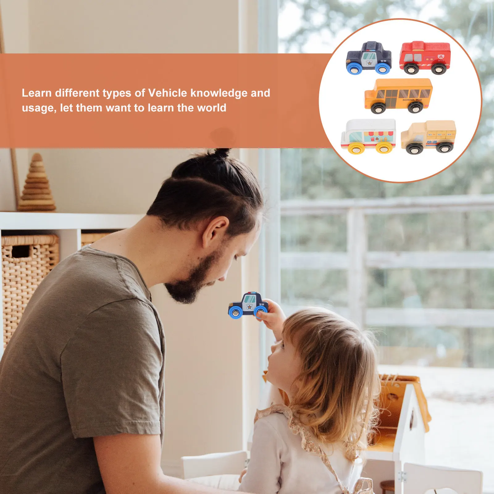 

5Pcs Kids Wooden Fire Truck Collection Small Mini Vehicles for Cognitive Development Hand Skill Exercise Birthday Christmas