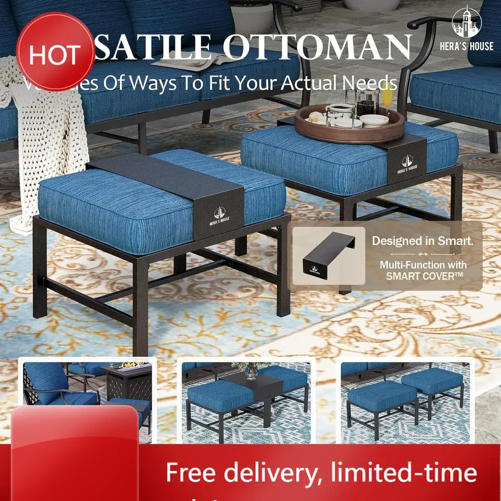 

Promotion7-Seat Cushioned Metal Patio Furniture Set with 2 Swivel Chairs, 2 Ottomans, and 3-Seat Sofa for Outdoor Garden or Back