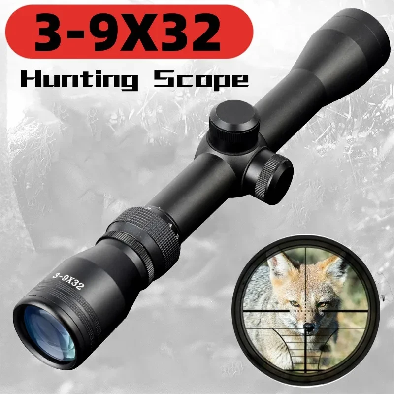 3-9x32 Tactical Riflescope Reticle Optics Hunting Scope Airsoft Sniper Gear for Outdoor Hunting Adjustable Zoom Positioning