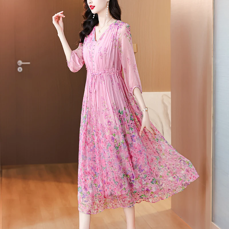 Summer Korean Vacation Fashion Elegant Maxi Dress New Luxury Dance Party Dress 2024 Women Boho Beach Floral Silk Casual Vestidos