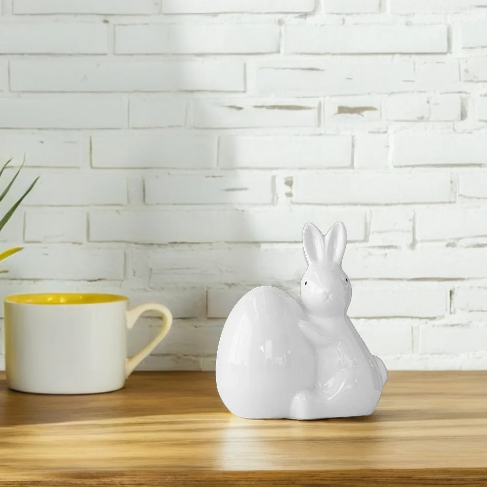 

2Pcs Easter Ceramic Rabbit Egg Holder Home Decor Spring Table Centerpieces Cute Storage Decorations Garden Statues for Outside