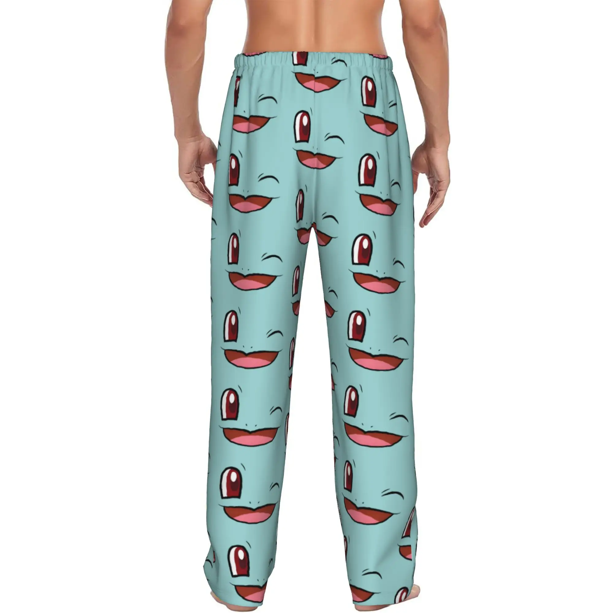 Custom Printed Men's S-Squirtled Turtle Cartoon Pajama Pants Anime Sleepwear Sleep Lounge Bottoms with Pockets