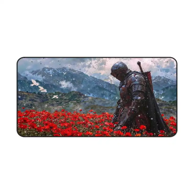 لوحة ماوس Epic Knight RGB - محارب القرون الوسطى في حقل الخشخاش، حصيرة مكتب ألعاب الخيال #4