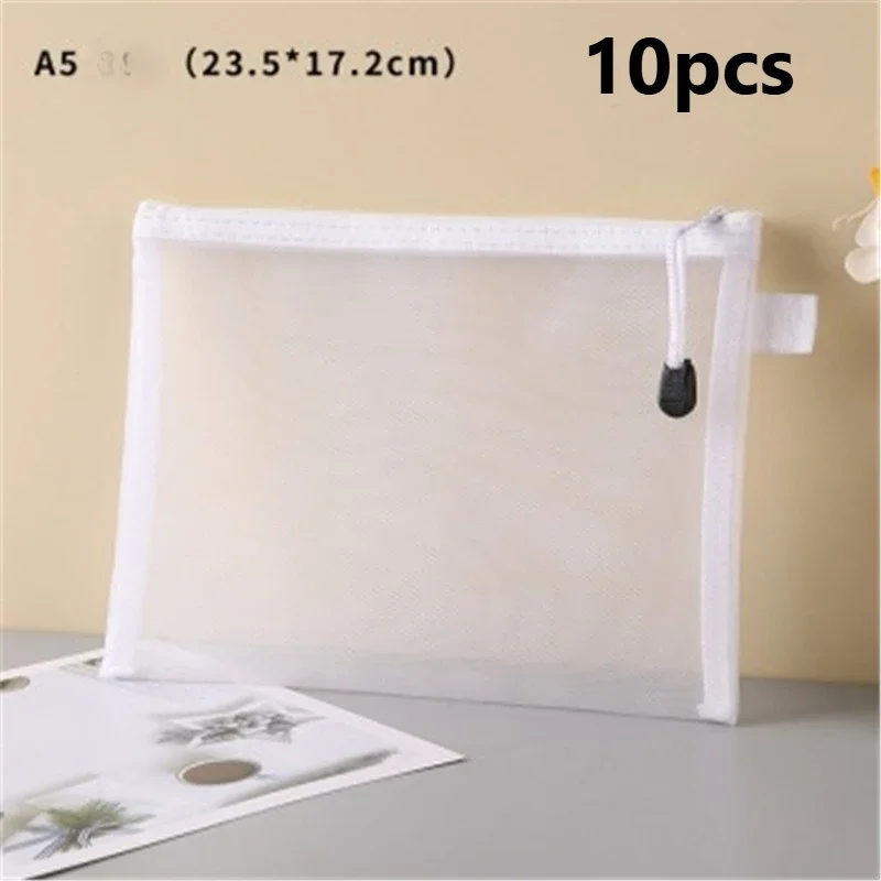10pcs A4/A5/A6 Mesh Zipper Pouch Document Bag Waterproof Zip File Folders School Office Supplies Pencil Case CosmeticMakeup Bags view 4