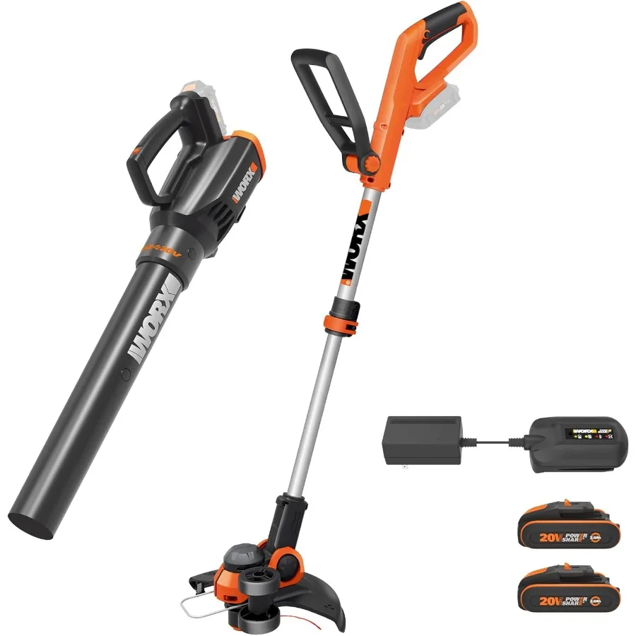 

Аккумуляторный триммер для струн 20 В, 12 дюймов и комбинированный комплект аккумуляторной воздуходувки для листьев 20 В, 360 миль в час для эффективного ухода за газоном, идеально подходит для H