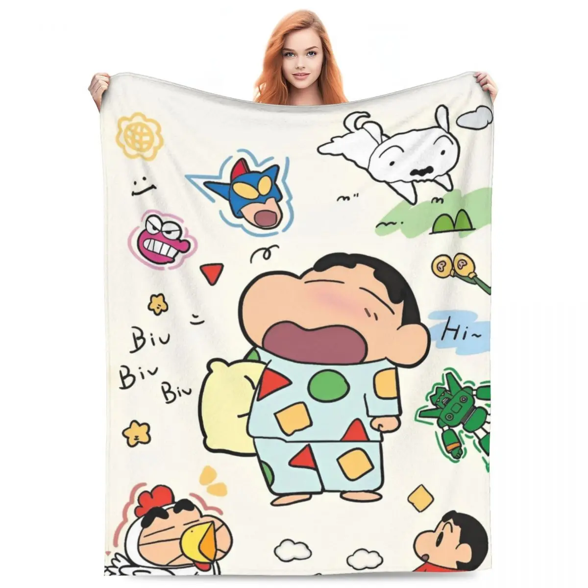 Crayon Shin-chan Plush Blanket Boy Girl Funny Cartoon Flannel Bedding Throws For Couch Chair Sofa Bed Super Warm Bedspread Gift