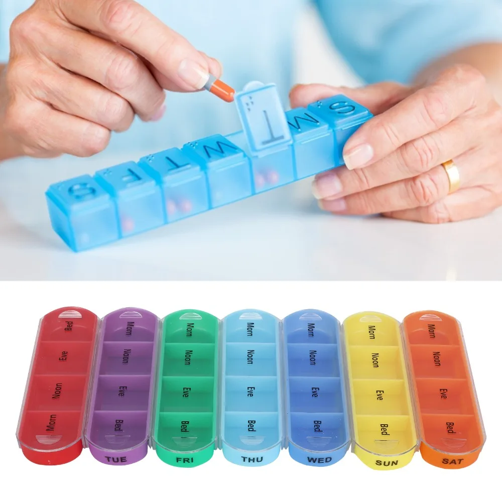 28 Grid Pill Organizer 7 Day Schedule Weekly Layout Medicines Storage Box With Storage Bag 4 Times A Day Medicines Container
