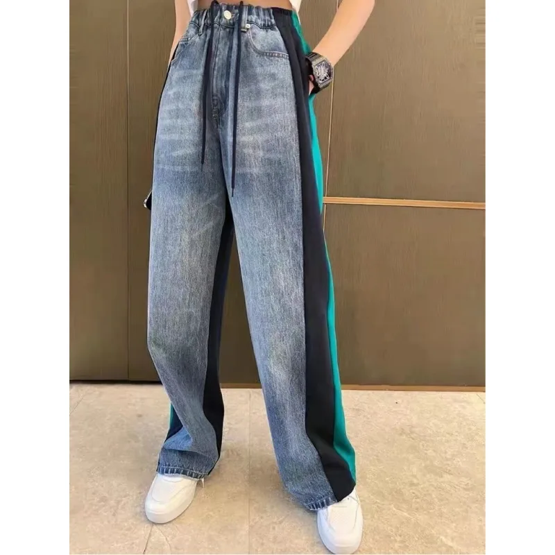 

SuperAen 2023 Autumn/Winter Korean New Product Denim Colored Contrast Tied Fashion Personalized Jeans