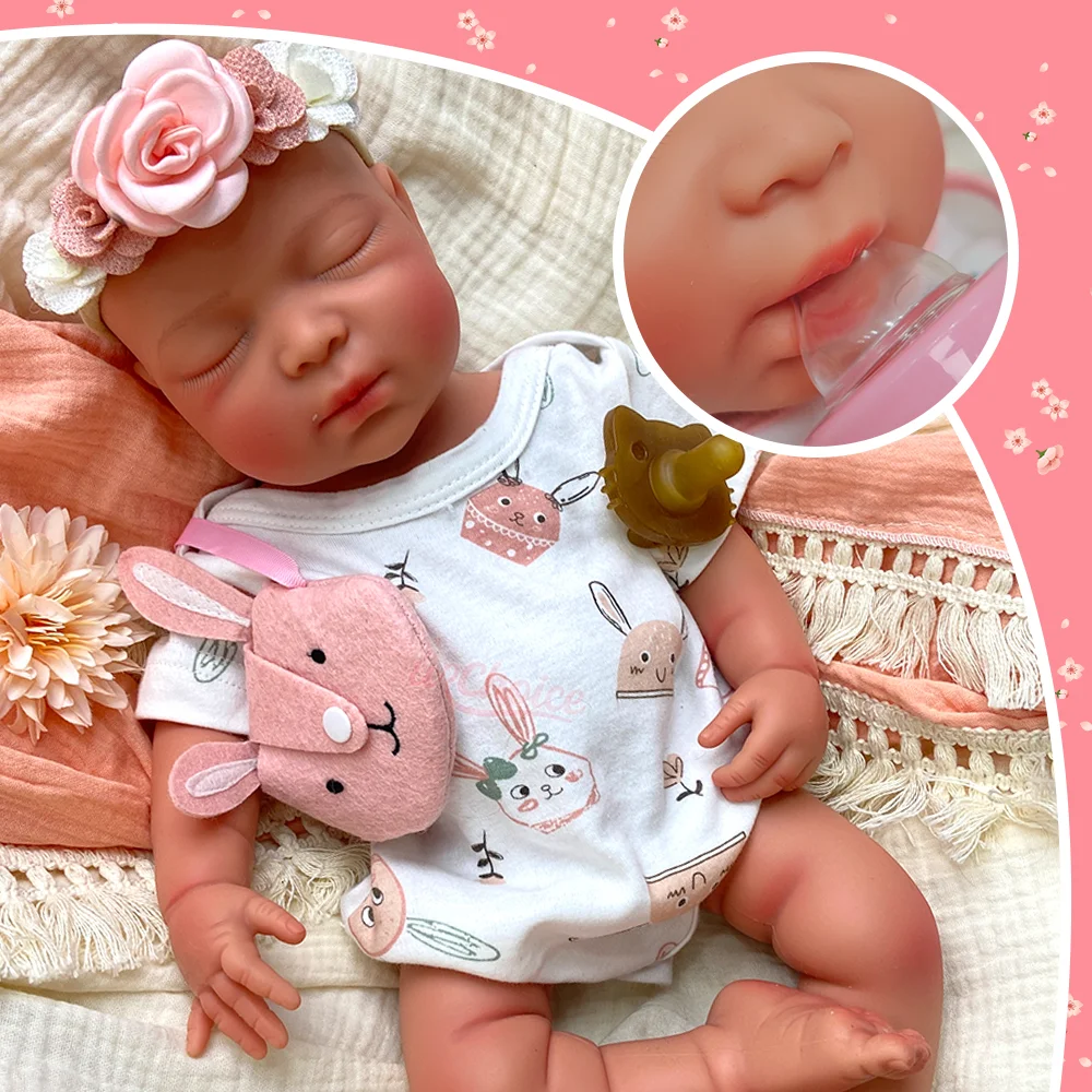 

Lifelike 17" Waterproof Silicone Reborn Baby Doll Open Mouth Newborn Sleeping Girl Cuddly Soft Weighted Christmas Art Doll