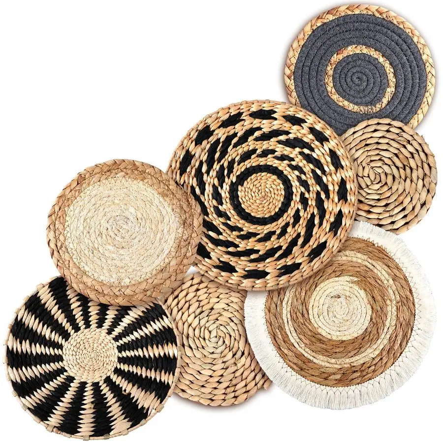 

Pcs Boho Wall Basket Decor Hanging Handcrafted Seagrass Woven Round Bohemian Basket Wall Decoration Art for Farmhouse Home Room