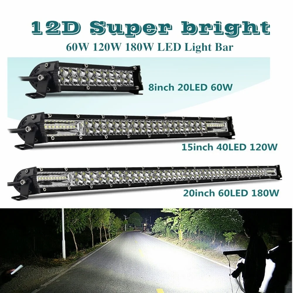 Super Slim 12D 60W 120W 180W led bar Spot Flood Combo Beam led light bar for Tractor Boat 4x4 Offroad 4WD Trucks SUV ATV 12V 24V