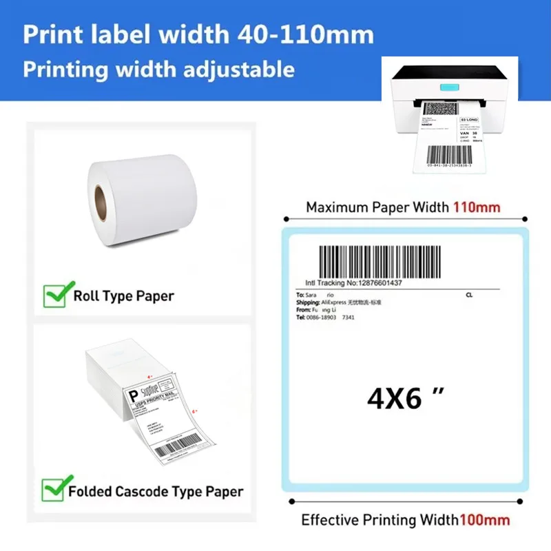 طابعة حرارية 4 بوصة Amazon FBA DHL FedEx UPS Express Waybill 100X150mm USB سماعة لاسلكية تعمل بالبلوتوث طابعة ملصقات الشحن 160 مللي متر/ثانية #3