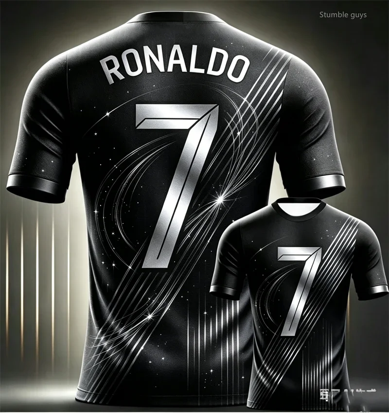 Sommer Herren Sport Kinder Jungen Ronaldo Fußball Kunst Bedrucktes Kurzarm-T-Shirt Lässiges Sporttrikot Street Tee Herren