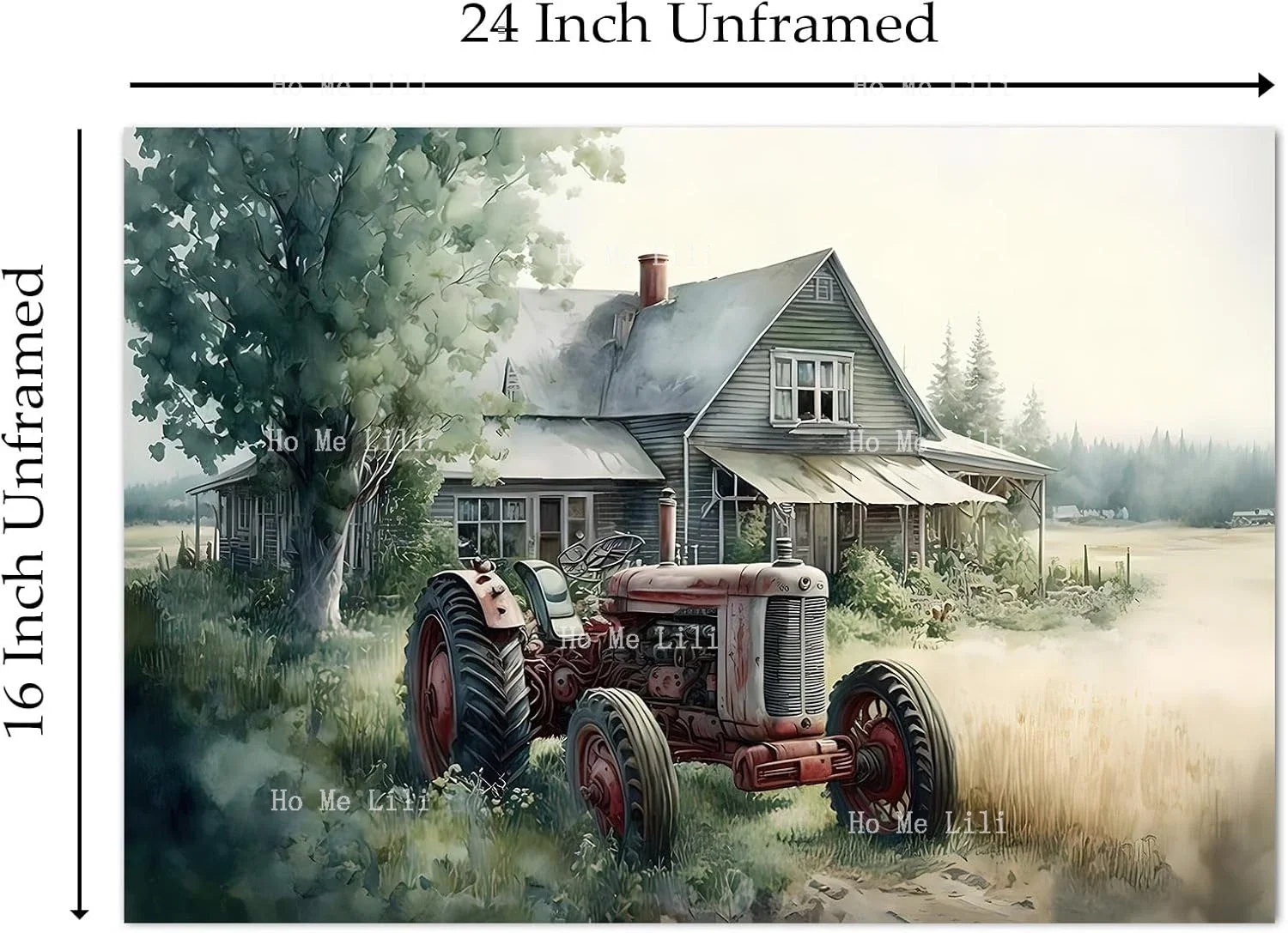 Gadzrtil Farmhouse Rustic Painting Canvas Wall Art Old Barn Poster Red Tractor Picture