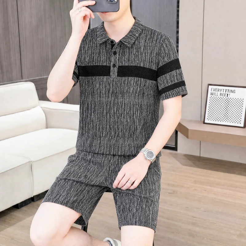 

2026 New Men's Polo Shirt Set - Summer Embroidered Contrasting Color Lightweight Short-Sleeved T-Shirt Set