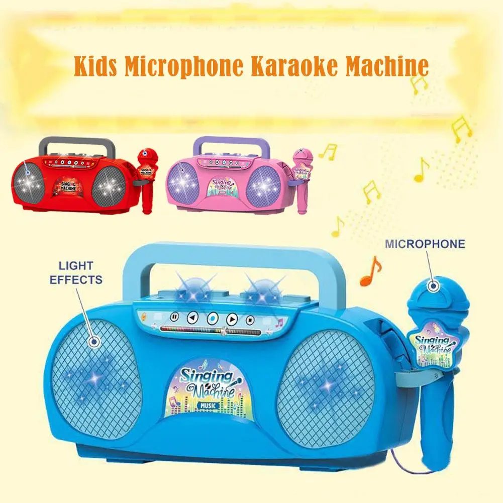 Kids Microphone Karaoke Radio Machine Music Instrument Toys With Lights Indoor Outdoor Travel Educational Toy Gift For Girl R9S0