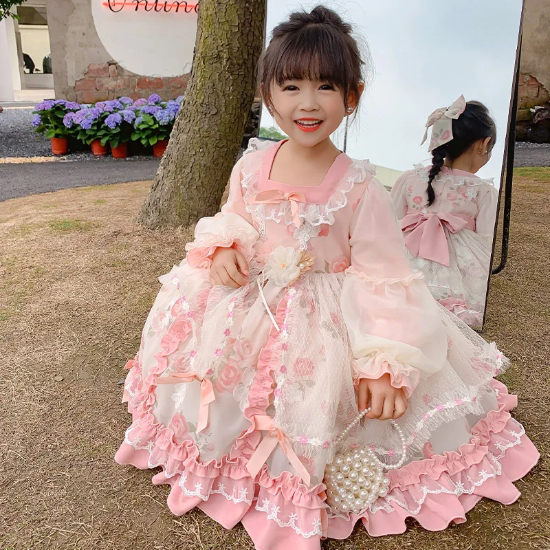 Autumn Dress for Girls Baby Birthday Princess Party Vestidos Infantil Lace Lolita Kawaii Wedding Dress Girl Bow Children Dresses