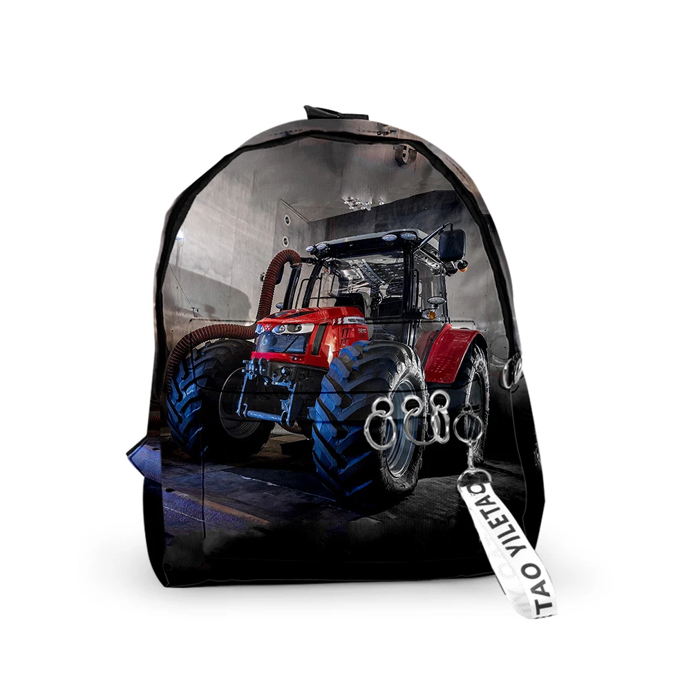 Classic tractor pattern Backpacks Boys/Girls pupil School Bags 3D Print Keychains Oxford Waterproof Funny Cute Small Backpacks