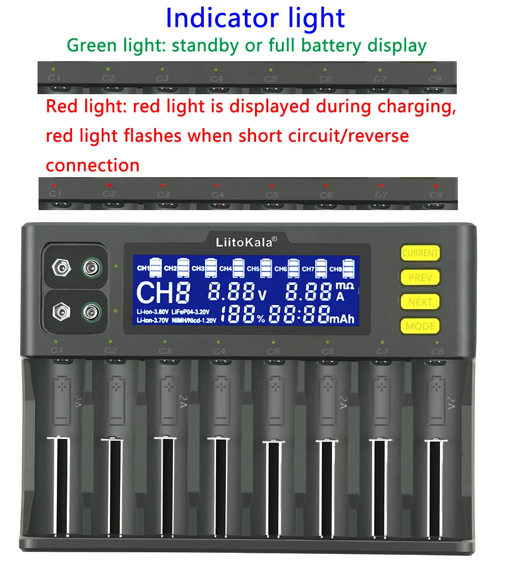 LiitoKala Lii-S8 18650 Battery charger 8-Slot Auto-Polarity Detect