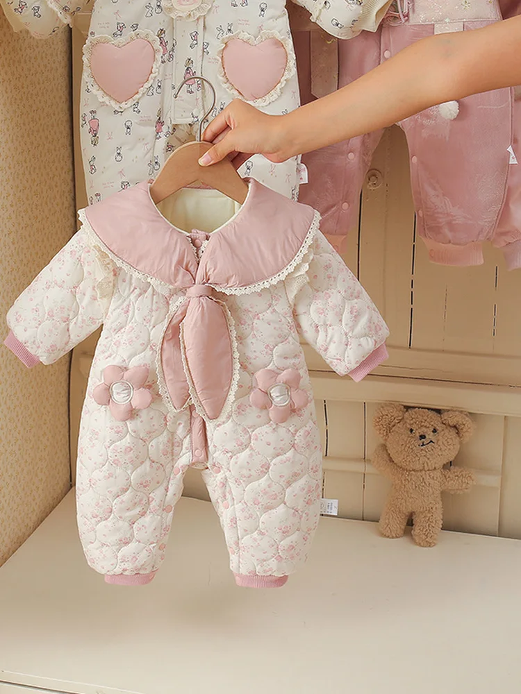 Thiened Fce Autumn Winter Baby Girl Clothes Cotton Rer Jumpsuit Newborn Cling Suit Cartoon Pattern Korean Sle