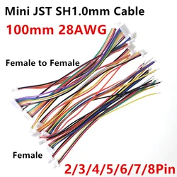Mini JST SH 1.0mm Pitch Female Socket Terminal Plug Wire Connector SH 1mm 2 3 4 5 6 7 8 Pin 10CM 28AWG Electronic Wires Cable