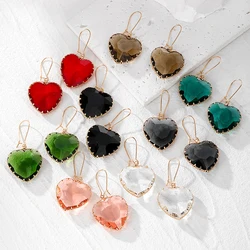 Colorful Exquisite Heart Love Crystal Drop Earring Women Glass Trendy Classic Romantic Geometric Pendant Earring Wedding Jewelry