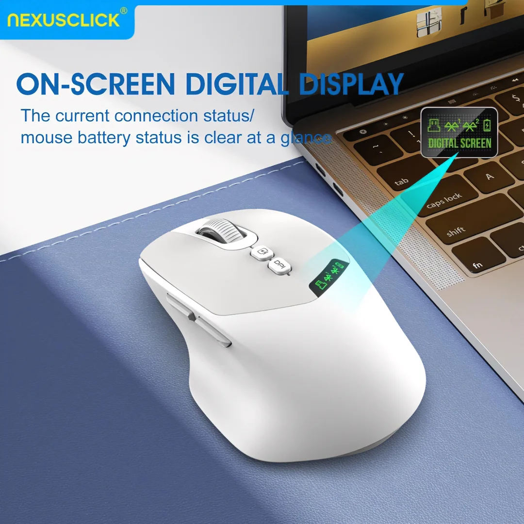 NexusClick 2026 Ergonomic Wireless Mouse With Screen display,Dual Mode Silent Click DPI Adjustable Gaming Mice For PC Office IOS
