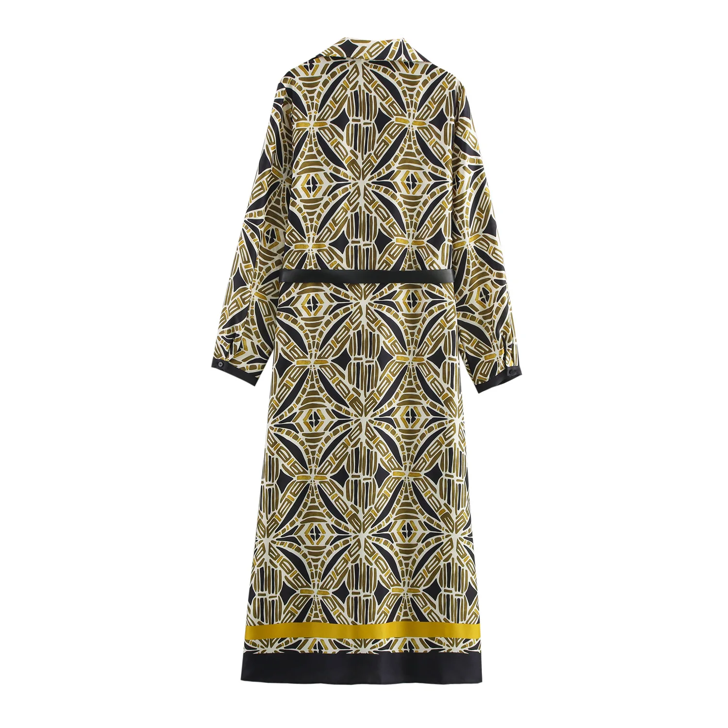 ملابس نسائية أوروبية وأمريكية موضة جديدة قميص مطبوع بياقة ربطة عنق فستان متوسط وطويل #2