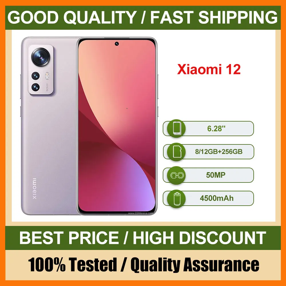 هاتف محمول أصلي مستعمل Xiaomi 12 5G مقفول 6.28 بوصة 4500 مللي أمبير في الساعة 50 ميجابكسل Qualcomm SM8450 Snapdragon 8 Gen 1
