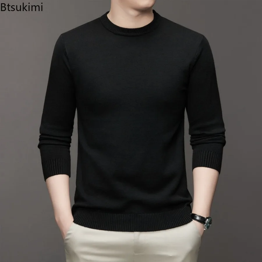 New 2024 Knitted Warm Sweater Men Office Business Solid Bottoming Shirts Male Fashion O-neck Soft Pullovers Men\'s Knitwear Tops